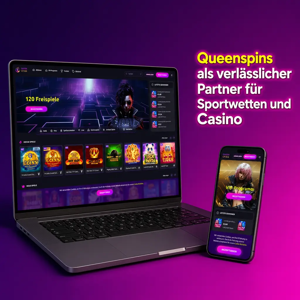 Queenspins Plattform für Sportwetten und Casino mit SSL-Verschlüsselung und mobiler App für österreichische Spieler