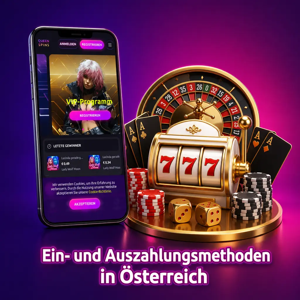 Übersicht der Ein- und Auszahlungsmethoden bei Queenspins Casino in Österreich mit Limits und Bearbeitungszeiten