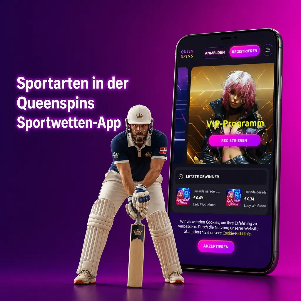 Sportarten in der Queenspins Sportwetten-App: Fußball, Tennis, Basketball, Eishockey, eSports und weitere Disziplinen mit Live-Wetten.